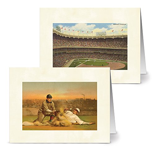 Vintage Baseball - 36 Note Cards - 12 Designs - Blank Cards - Off-White Ivory Envelopes Included