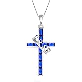 YIFSIY Gemstone Crown Cross Necklaces for Women, 925 Sterling Silver Rectangular cut Zircon Pendant With Rotated Crown Faith Cross Jewelry Gift