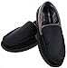 MIXIN Men's Casual Pile Lined Indoor Outdoor Rubber Sole Micro Suede Moccasin Flats Slippers Black and Grey Size 9.5-10.5