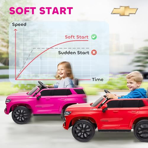 Aosom Licensed Chevrolet Tahoe Kids Ride on Car, 12V 7AH Toddler Electric Car with Parent Remote Control, 3 Speeds, Spring Suspension, LED Light, Horn, Music, Pink