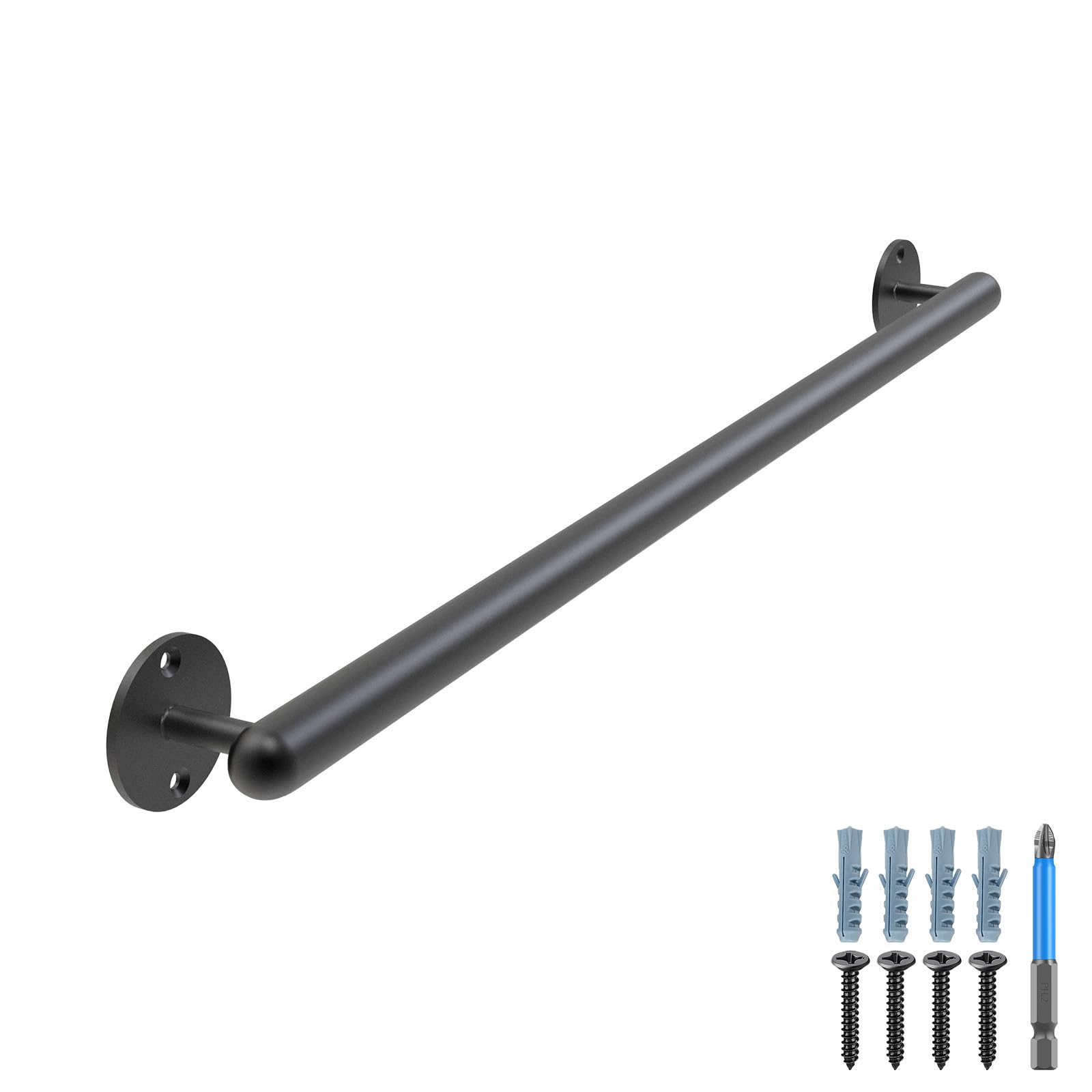 Dolibest Metal Handrail, 81cm Grab Rail Indoor Staircase Banister Railing Black Wall Mounted Stair Balustrade 3.3cm Round Pipe Outdoor Safety Grab Bar Elderly Handle Grip for Younger/Kids/Disabled