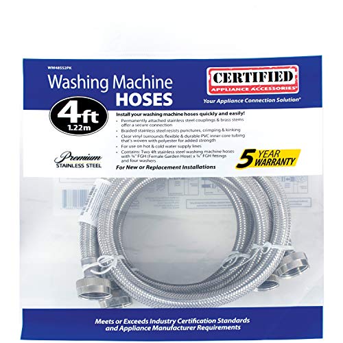 image for Certified Appliance Accessories 2 pk Braided Stainless Steel Washing M