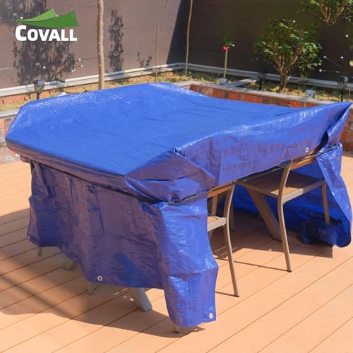 COVALL Blue Tarpaulin 5 x 6 m 115 g/m² Tear-resistant Waterproof Tarpaulin for Heavy Loads with Eyelets for Camping, Garden, Roof Cover and Warehouse