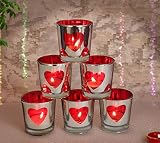 TiedRibbons Set of 6 Red Heart Tealight Candle Holder for Romantic Dinner, Home Decoration