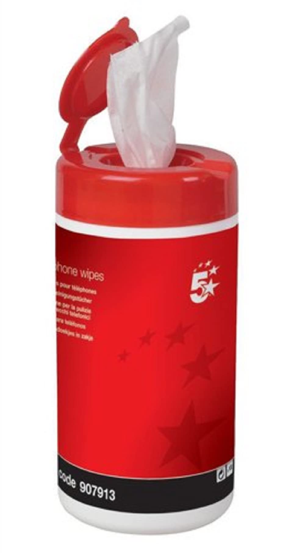 5 Star Cleaning Wipes for Telephone Bactericidal Non-hazardous in Tub [Pack of 100]