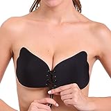 Aedo Strapless Self Adhesive Reusable Padded Invisible Push Up Bra (Cup DDD, Angel Push Up Goddesses Black)