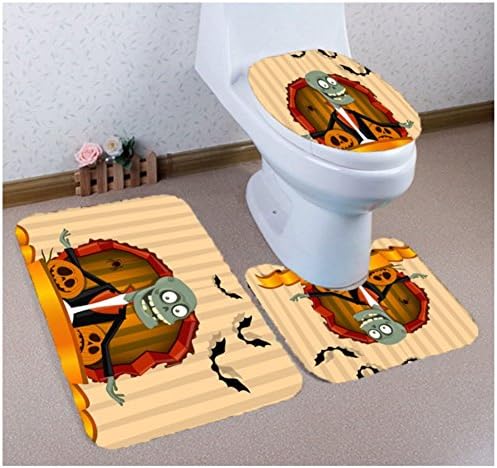YGUII New Halloween Bath Mat,Beach, Bathroom Carpet Rug,Non-Slip 3 Piece Bathroom Mat Set (21)