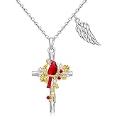 Fenthring Red Cardinal Gifts Cardinal Necklaces for Women Sterling Silver Cross Heart Angel Wing Necklace Memorial Bird Christmas Jewelry for Lloss of Loved One