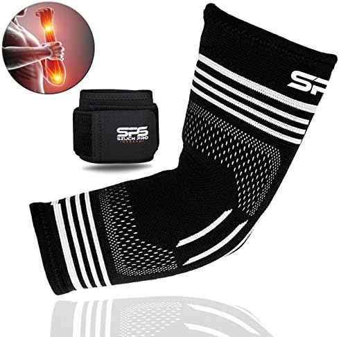 Tendonitis Elbow Sleeve Compression Support + Adjustable Wrist Supports for Workouts Weightlifting Tennis Brace and Golfer's Elbow Sleeves Arm for Men and Women