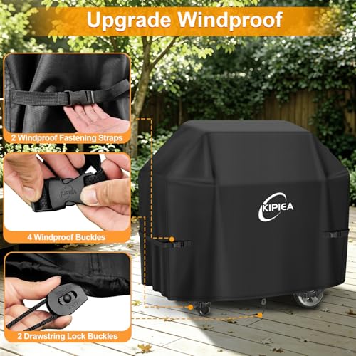 Kipiea 52-Inch Heavy Duty BBQ Cover for Weber Spirit 300 Series Grills, Including Spirit E-310, E-330 & S-315, 500D Waterproof Grill Cover with Windproof Buckles, UV Resistant, No Tear, No Fading