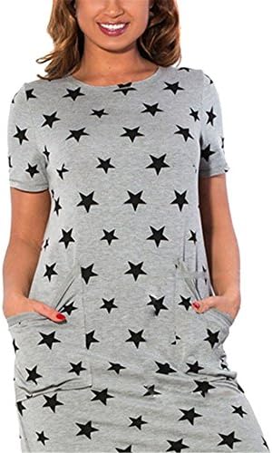 Fashion Print Star Summer Women Dresses big Sizes Women Clothing Knee-Length Dress Casual Loose Dress Black Star XL