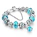 Long Way Blue Beads Carved Bracelet Sliver Plated Snake Chain Charm Strand Bracelet For Women&Men (Silver-blue)