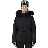 HIGH EXPERIENCE Women Ski Jacket Snowboard Fitted Slim Belted Snow Coat Warm Winter Waterproof Windproof Insulated Hooded