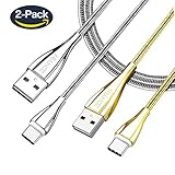 USB Type C Cable 2 Pack, ZONYIN Metal Braided Cord USB Type A to C Fast Charge Data Cable 3.3FT for Samsung S9 S8, Google Pixel,Macbook,Nexus 6P/5X,Huawei P9/P10,Mate 9 and More - Gold & Silver