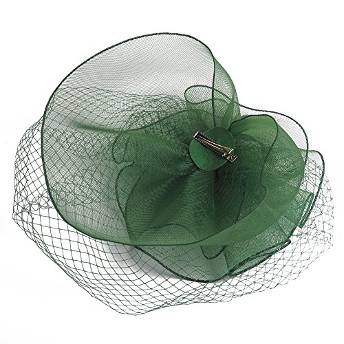 Lusiyu Fashion Women's Flower Feather Mesh Net Fascinator Hat (Green) - Thumbnail 5