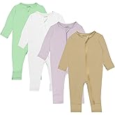 GUISBY Rayon Baby Pajamas with Mittens Cuffs, Long Sleeve Footless Snug Fits Sleepers 4-Pack