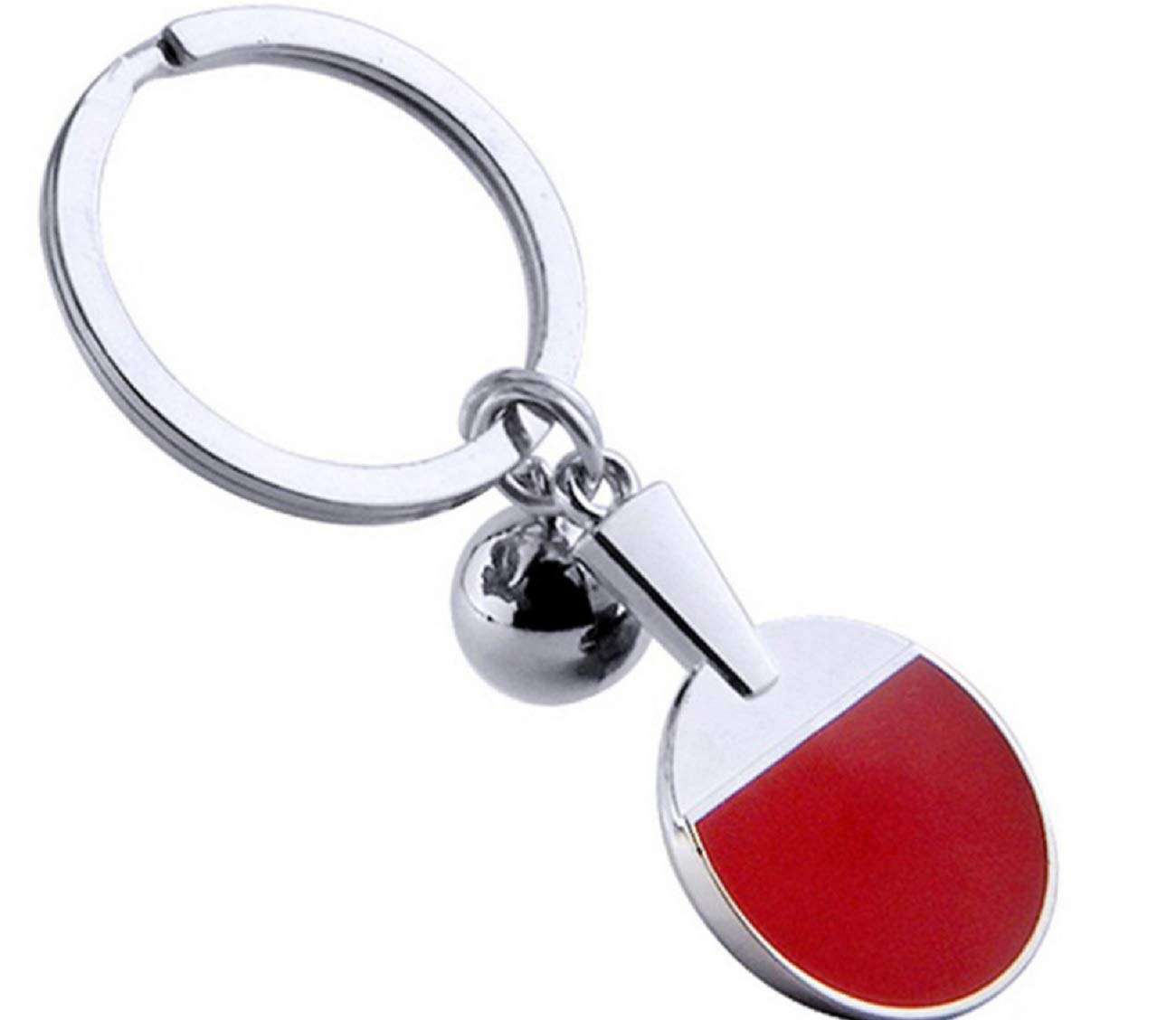 Sportigo Table Tennis Keychain (Silver, Modern Style, Round Shape) - Includes Racket, Ball, and Split Ring