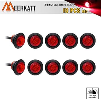 Meerkatt (Pack of 10) 3/4 Inch Round Red 2835 LED Side Marker Lights with Black Grommet Indicator Clearance Stop Parking Lamp for Pickup Bus Truck SUV Trailer Van RV Camper 12V DC Extra Bright 3led-HL