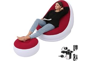 PLKO Inflatable Chair with Household air Pump,Inflatable Lounge Chair for Indoor LivingRoom Bedroom ReadingRoom Office Balcony,Outdoor Travel Camping Picnic,neo(Red and White)
