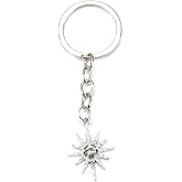 MUCOOS Sun Keychain with Rhinestone for Womens Silver Keycharm Cool Bag Charms for Girl Sparkling Sun Keycharms