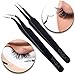 Anti Static Black Stainless Steel Tweezers - Set of 2 - For Eyelash Extensions and Ingrown Hair Removal