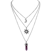RLHRNDE Gothic Sun and Moon Layered Crystal Necklace for Women Goth Witch Halloween Necklace Boho Summer Beach Jewelry Gift