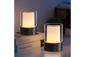 PUSU 4" Rechargeable Cordless Table Lamp | 2 Pack, Black - Battery Operated | Touch Control | Adjustable Brightness | LED | P