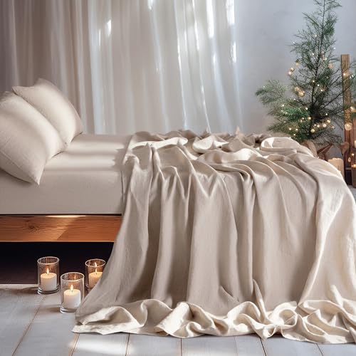 LBRO2M 100% Pure Linen Sheet Set Deep Pocket Up to 16" Bed Sheets Sets, Natural Flax Beddings Soft, Breathable, Comfortable for All Seasons 4 Pcs Sheet Set Queen Size, Linen