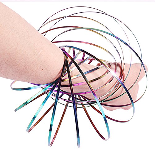 El-fmly Kinetic Rings: Flow Toy, Fidget Slinky, Stainless Steel Springs, 3D Sculpture Magic Game Toy for Kids Adult (5 Inches Rainbow Flow Ring)
