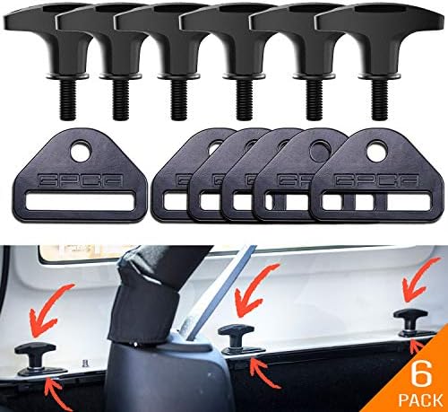 GPCA Tie-Down Anchor/T-Handle Quick Removal Thumb Screw Bolts Set for Jeep Wrangler JL/JLU/JK/JKU Hard Top Cargo Deck, Designed in USA (Pack of 6) … (JK/JKU Anchor + Tie-Down D-Plate Combo 6-Pack)