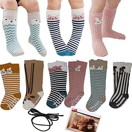 Yaobabymu 6 Pairs Unisex Baby Girls Boys Socks Toddler Cartoon Animal Knee High Stockings Anti Skid Slip Socks Tube Long Socks (0-2 year)