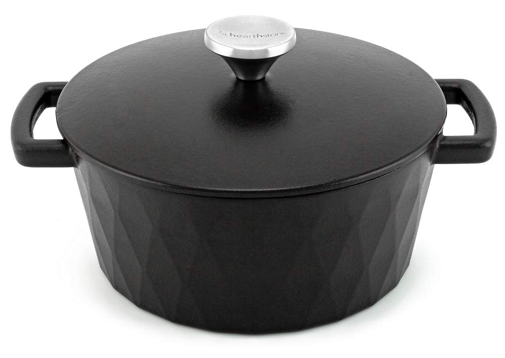HearthStone Cookware - Satin Black Enamelled Cast Iron Diamond Peach, 24 cm, 3.3 L. for All Surfaces Including Induction and Oven.