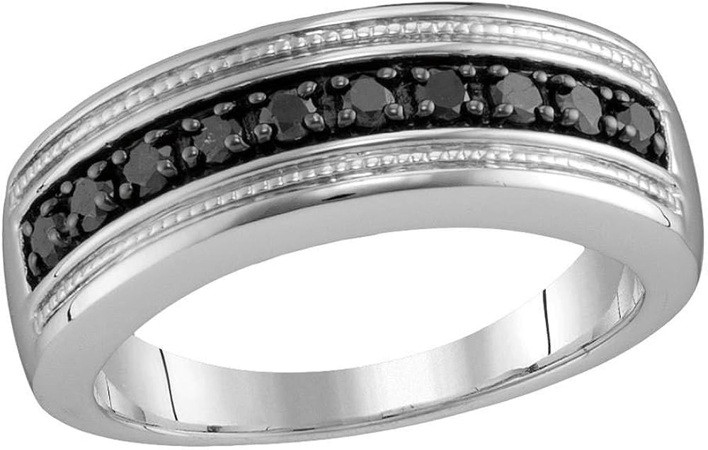 Black Men&rsquo;s Diamond Wedding Band Solid 925 Sterling Silver Ring 1/2 Ctw