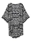 Persun Women Dark Blue Tribe Pattern 3/4 Sleeve Loose Kimono, Blue, Large
