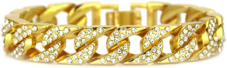 Men Women Iced Out Hip Hop Bling 14k Gold Diamond Bracelets 8.5"