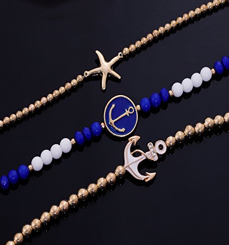 MOLOCH Anklets For Women Starfish Anchor Ankle Bead Chains Bracelets Adjustable Beach Anklet Foot Jewelry Set For Girls - Thumbnail 2