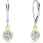 Gem Stone King 14K Two Tone Gold Gemstone Birthstone Leverback Dangle Earrings for Women | Round 6MM | Gold Jewelry for Her Mom Wife