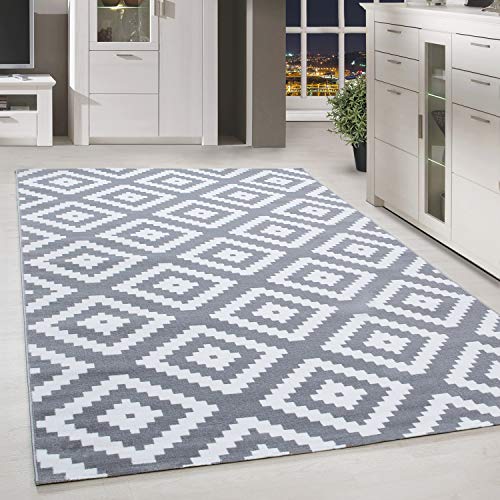 HomebyHome Teppich Wohnzimmer 80x300 cm Läufer Flurteppich Küche Grau und Weiss Moderne Skandinavisch Design - Esszimmer und Schlafzimmer Kurzflor Tep