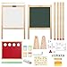 Kids Wooden Art Easel Double-Sided Whiteboard and Chalkboard Adjustable Standing Easel with Paper Roll Holder,Letters and Numbers Magnets and Other Accessories Gift for Kids Toddlers Boys and Girls