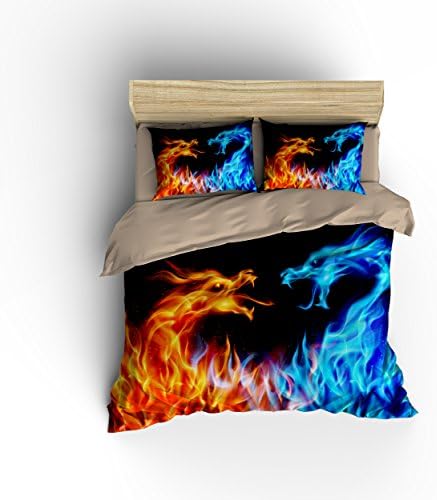Eye-catching Golden and Blue Dragon Cotton Microfiber 3pc 90"x90" Bedding Quilt Duvet Cover Sets 2 Pillow Cases Queen Size