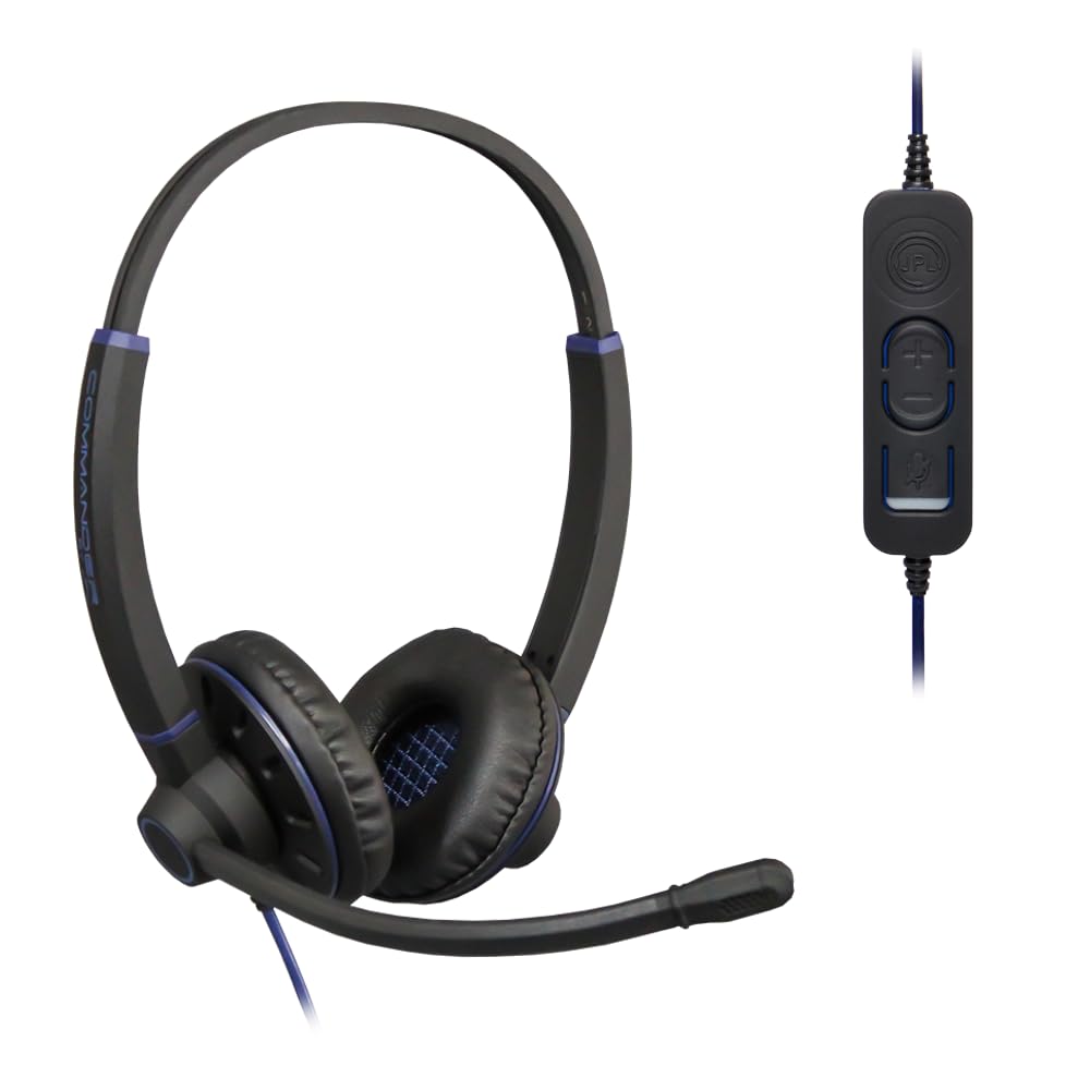 JPL Headset Commander-2 (V2) Binaural, Corded, USB-A Plug & Play, Office/Contact Centre, Noise Cancelling, Soft Pouch Case, A to C USB Adapter, Compatible with Major Softphones - Black