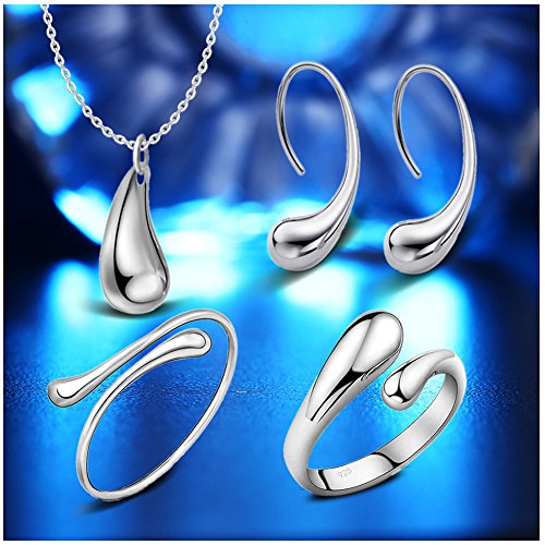 Spiritlele 4 PCS Adjustable Teardrop Jewelry Set Earrings Bracelet Ring Necklace Pack for Women