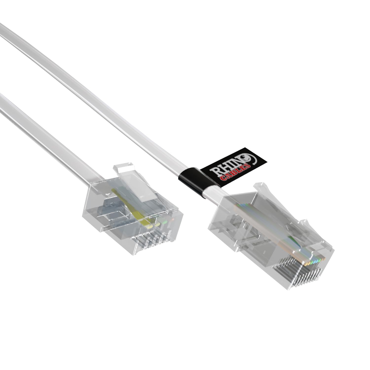 rhinocables RJ11 to RJ45 Cable - Ethernet Patch Network Lead | Reliable Router & Modem Connectivity | ADSL, VoIP, Fax & Phone Compatible | Multiple Lengths & Colours Available (20m,White)