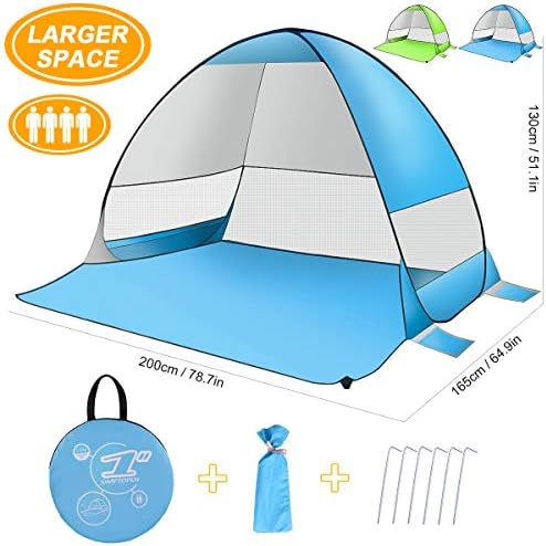 SLB Large Pop up Beach Tent - Automatic Sun Shelter with Water- Resistant & UV Protection Design, Easy Set up Portable Sun Shade for Family Activities Beach Camping Hiking (3 Person)