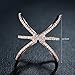 Redbarry Trendy Cross X Shaped Mid Finger Rings with Tiny CZ Paved in 18k Rose Gold Plated, Size 9