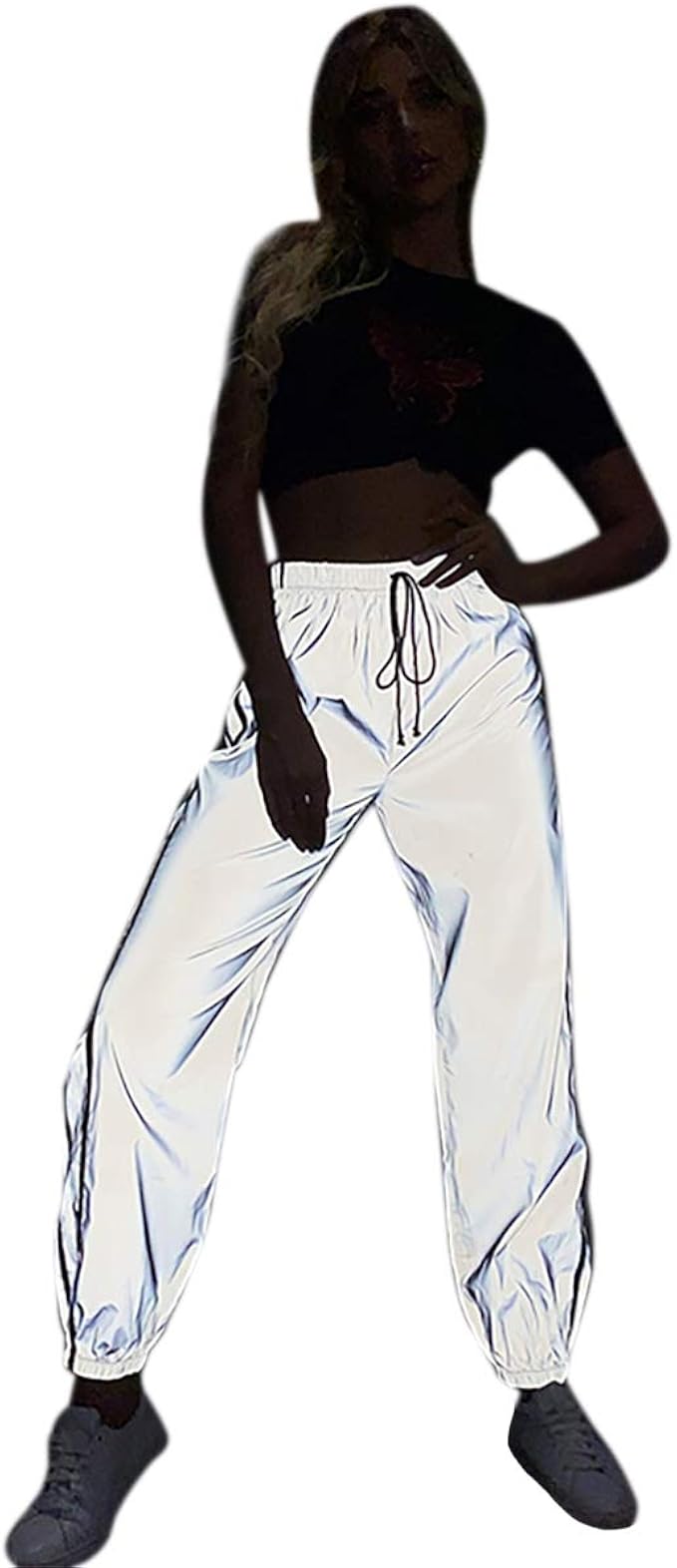 Men Women Rave Reflective Pants Trousers Tapered Dance Jogger Pants Sweatpants with Pockets for 
