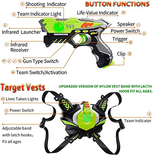 HISTOYE Laser Tag Guns Sets of 4 Players Game Laser Tag Sets with Gun and Vest Indoor Outdoor Toy Gun Battle for Boys Toys Age 3 4 5 6 7 8 9 10+ Gifts for 12 Year Old Boy