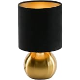KUNJOULAM Small Bedside Lamp, Mid Century Lamp with Brass Base, Black | 9.7" height, Mini Table Lights,Black Plastic Fabric Shade,Nightstand Table Lamp for Bedroom Living Room Bookshelf