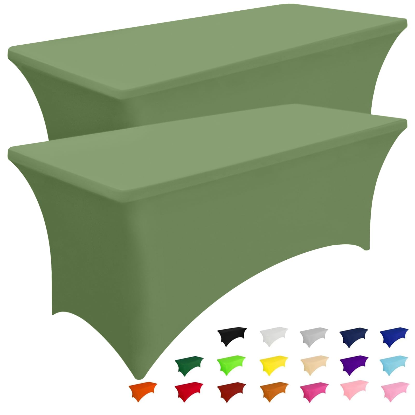 Smiry 2 Pack Spandex Table Cloth 6FT, Elastic Fitted Stretch Tablecloths, Washable and Wrinkle Free Rectangular Patio Table Cover for Outdoor, Wedding, Banquet & Parties (Sage Green, 72Lx30Wx30H Inch) Image