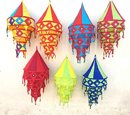 15 Pcs Mix Lot Decorative Cotton Fabric Lamp Shade Indian Handmade Cotton Lantern Collapsible Vintage Christmas Decor Chandelier Lampshades